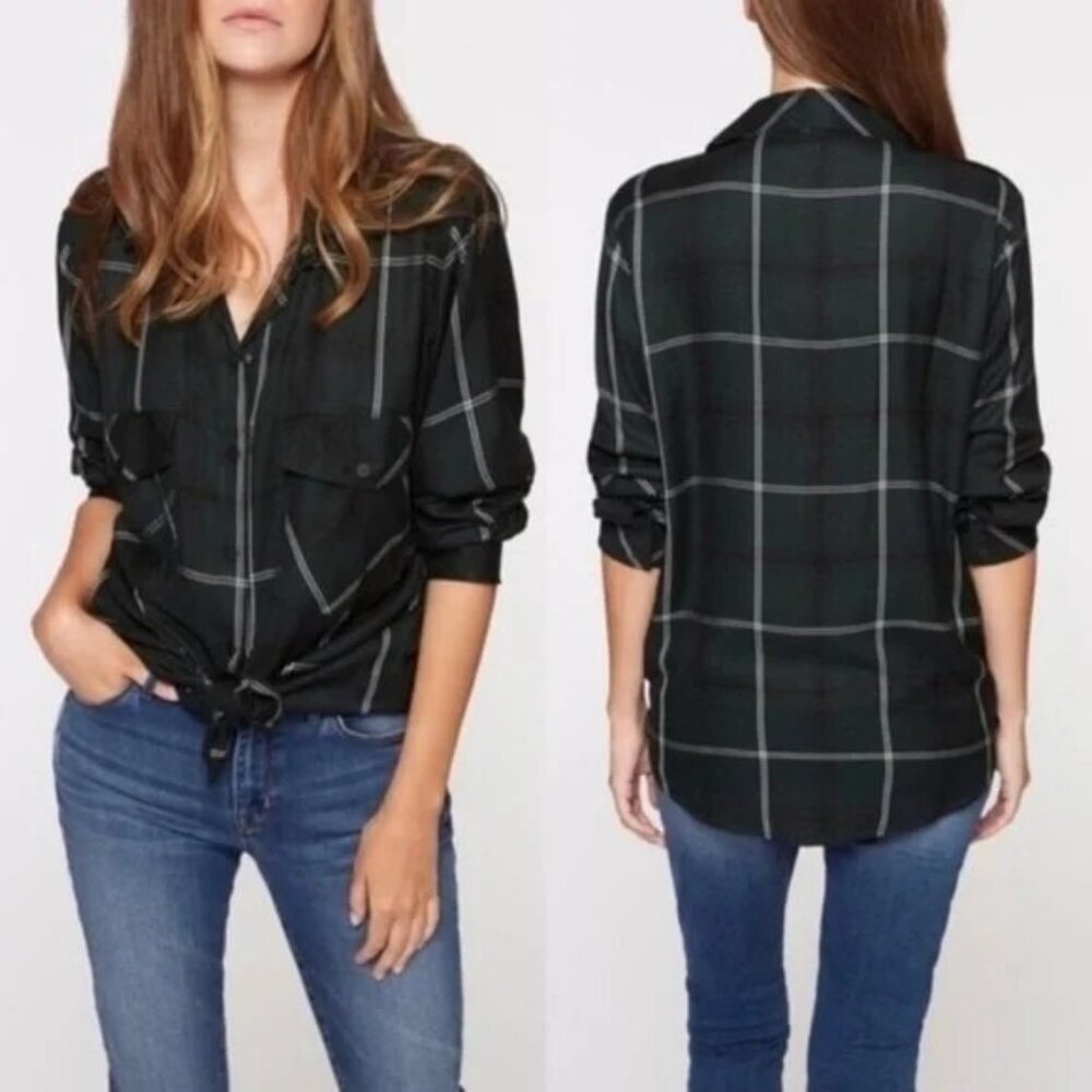Sanctuary Green Plaid Button Down Top